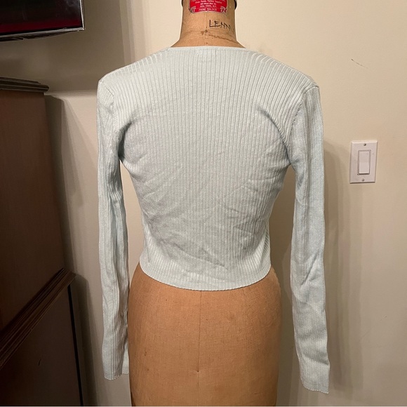 Garage Fly Away Open Tie Front Ribbed Cardigan Sweater Top - Picture 6 of 7